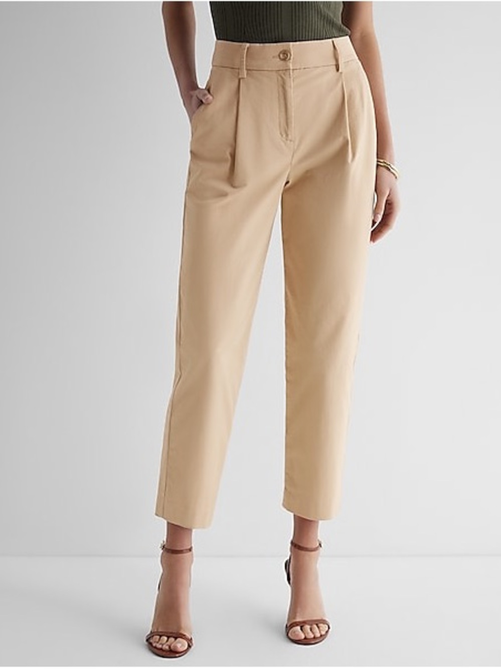 NWT EXPRESS High Waisted Pleated Ankle Chino Pant - Beige 4R